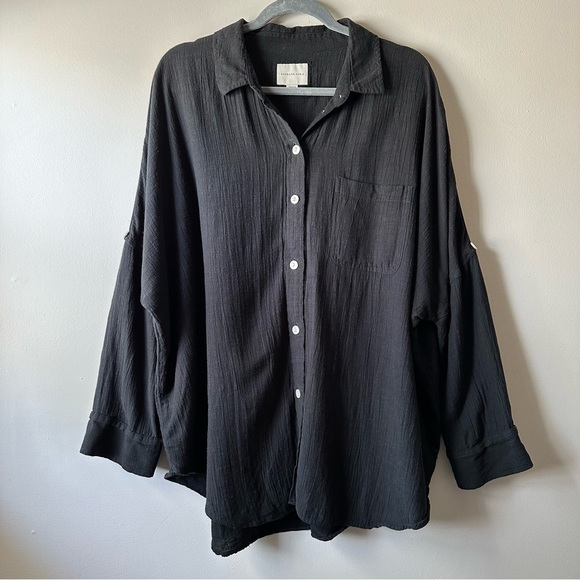 American Eagle Outfitters Oversized Modal Cotton Black Button-Up Shirt Size M - Picture 1 of 14